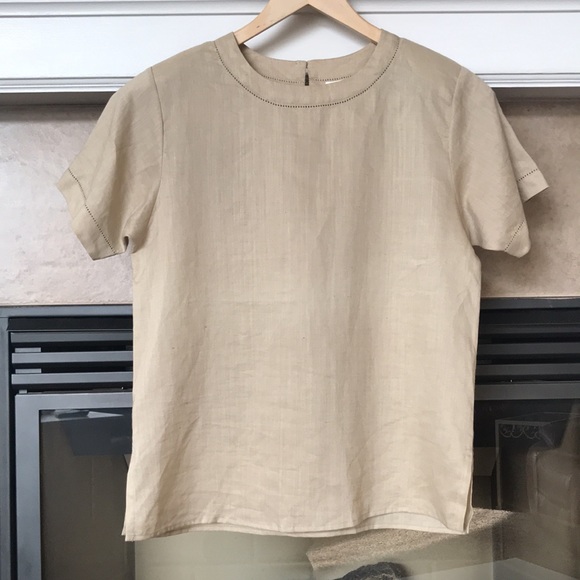 Martinique 100% Linen Tan Blouse - Picture 1 of 12